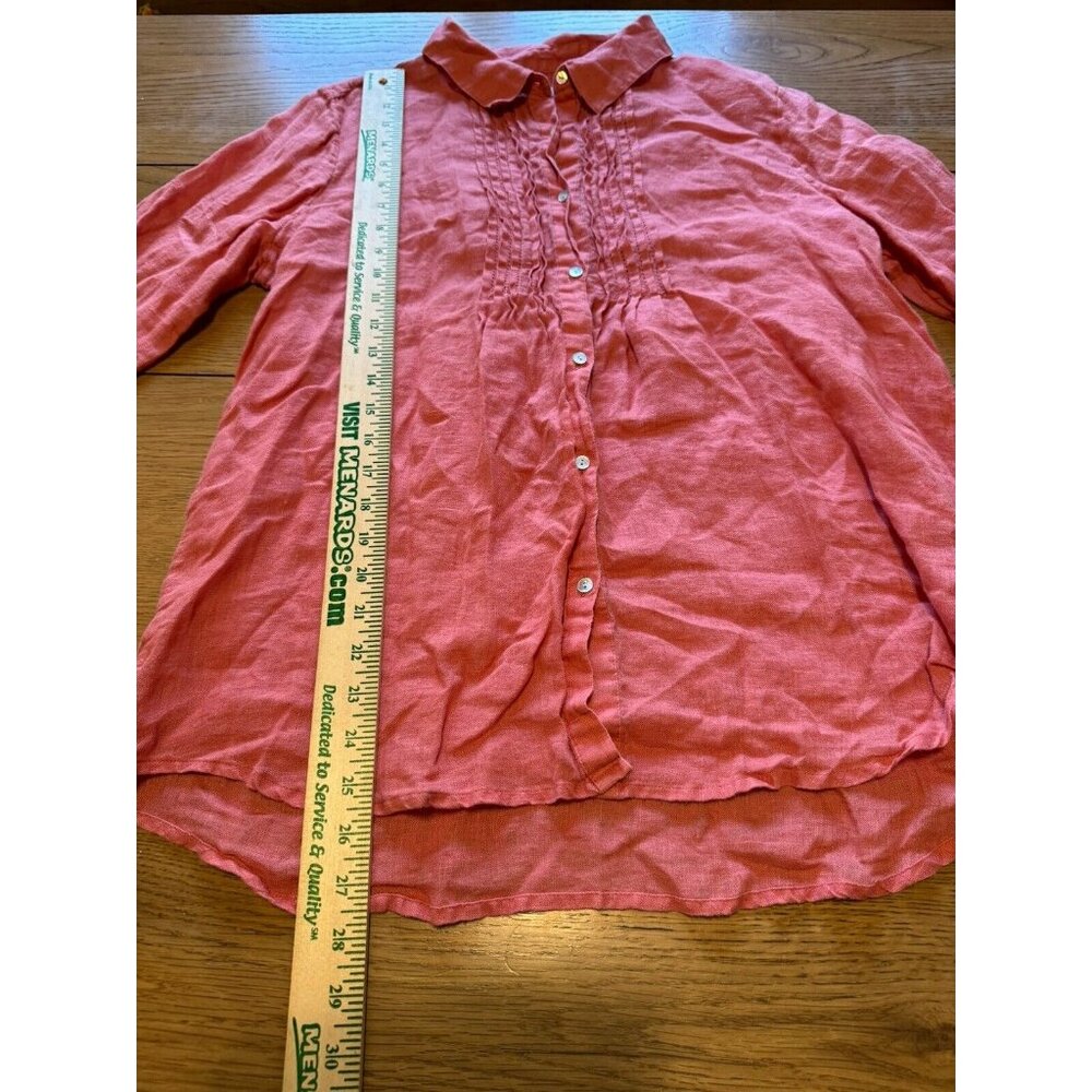 J Jill Sz M Womens Linen Button Down Tunic Top Coarl Pink Shirt Tuxedo Front - Picture 4 of 16